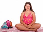 Girl In Swimsuit At The Beach Stock Photo