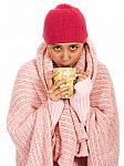 Girl Keeping Warm With Coffee Stock Photo