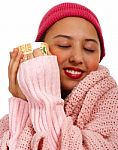 Girl Keeping Warm With Coffee Stock Photo