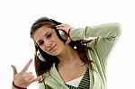 Girl Listening Music With Love Sign Stock Photo