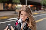 Girl  Listening To Music And Take Selfie Stock Photo