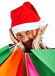 Girl On Christmas Shopping Spree Stock Photo