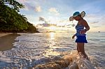 Girl On The Beach At Similan Island, Thailand Stock Photo