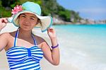 Girl On The Beach At Thailand Stock Photo