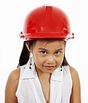 Girl Playing An Engineer Stock Photo