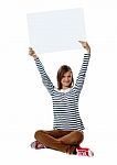 Girl Posing With Blank White Board Stock Photo