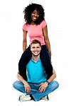 Girl Riding On Her Man S Shoulder Stock Photo