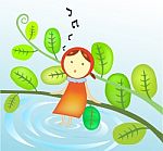 Girl Singing In The Garden Stock Photo