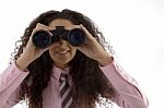 Girl Using Binocular Stock Photo