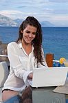 Girl Using Lap Top Stock Photo