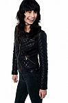 Glamorous Young Woman In Black Leather Jacket Stock Photo