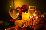 Glasses Of Champagne And New Year Decorations Stock Photo