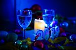 Glasses Of Champagne And New Year Decorations Stock Photo