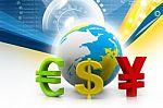 Globe With Currency Symbols Stock Photo