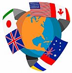 Globe World Flags Retro Stock Photo