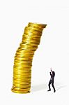 Gold Coin Heap Collapse Stock Photo