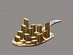 Gold Coins On A Silver Spoon Stock Photo