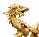 Golden Dragon Statue On White Background Stock Photo