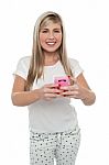 Gorgeous Girl Messaging Her Friends From Cellphone Stock Photo