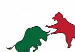 Green Bull And Red Bear Stock Photo