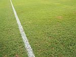 Green Grass With White Line Of Football Field Stock Photo