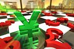 Green Japanese Yen Symbol Stock Photo