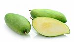 Green Mango Isolated On A White Background Stock Photo