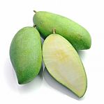 Green Mango Isolated On A White Background Stock Photo