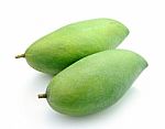 Green Mangoes Isolated On A White Background Stock Photo