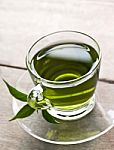 Green Tea With Leaf Stock Photo