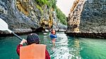 Group Of Tourists On A Kayak Stock Photo