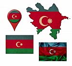 Grunge Azerbaijan Flag, Map And Map Pointers Stock Photo