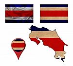 Grunge Costa Rica Flag, Map And Map Pointers Stock Photo