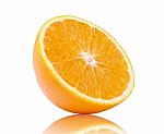 Half Orange Fruit On White Background Stock Photo