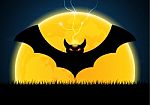 Halloween Bat Moon Thunderbolt Stock Photo