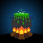 Halloween Bonfire Graveyard Witch Cauldron Background Stock Photo