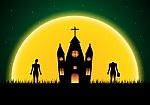 Halloween Castle Headless Zombie Moon  Stock Photo