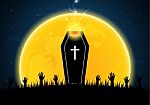 Halloween Coffin Moon Graveyard Thunderbolt Zombie Hand Stock Photo