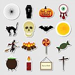 Halloween Color Sticker Icon Set Stock Photo