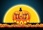 Halloween Pumpkin Bonfire Moon  Stock Photo