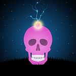 Halloween Skull Graveyard Thunderbolt Lightning Background Stock Photo