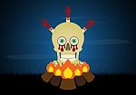 Halloween Skull Pile Blood Hand Bonfire  Stock Photo