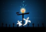 Halloween White Ghost Cross Thunderbolt Zombie Hand Graveyard Stock Photo