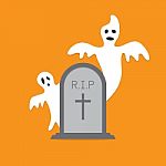 Halloween White Ghost Evil Gravestone Stock Photo