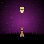 Halloween Witch Broomstick Graveyard Skull Background Stock Photo