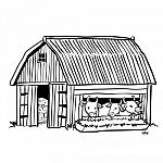 Hand Drawing Barn With Three Cows- Illustration Stock Photo