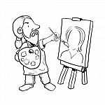 Hand Drawn Cartoon Artist Painter- Illustration Stock Photo