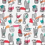 Hand Drawn Tropical Cactus Pattern Background Stock Photo