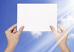 Hand Holding Blank Paper Stock Photo