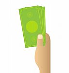 Hand Holding Money On White Background Stock Photo